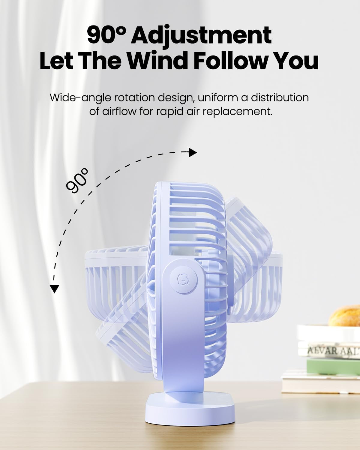 USB Desk Fan, 5.5 Inch Small Quiet Powerful 3 Speeds 90° Rotate, Personal Mini Portable Desktop Table Fans, Cooling for Home Office Car Travel Indoor Outdoor Blue
