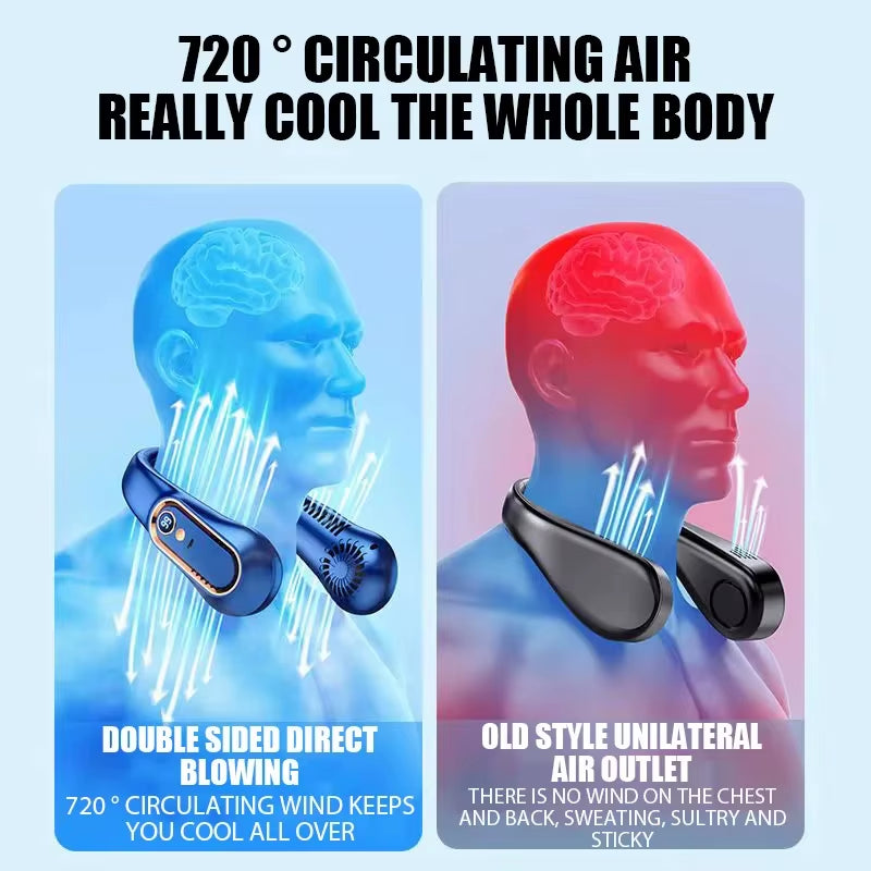 3000Mah Hanging Neck Fan Portable Bladeless Mini USB Rechargeable Mute LED Digital Display Electric Fan Summer Air Cooler New