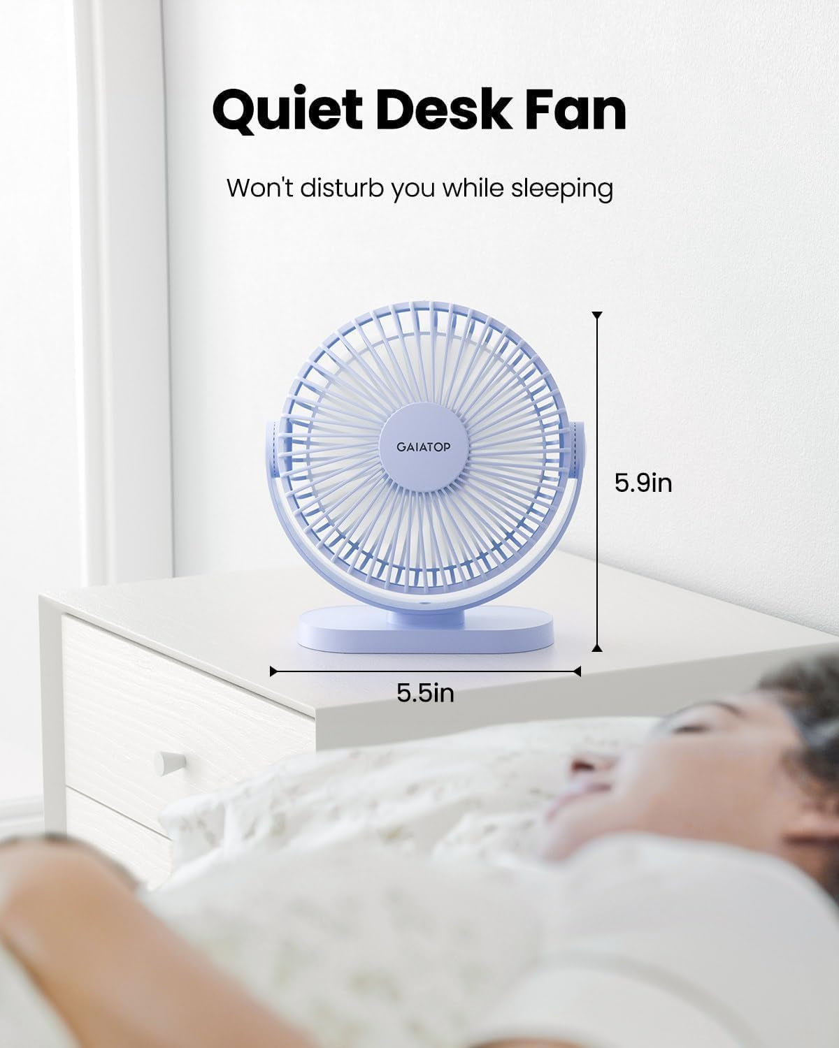 USB Desk Fan, 5.5 Inch Small Quiet Powerful 3 Speeds 90° Rotate, Personal Mini Portable Desktop Table Fans, Cooling for Home Office Car Travel Indoor Outdoor Blue
