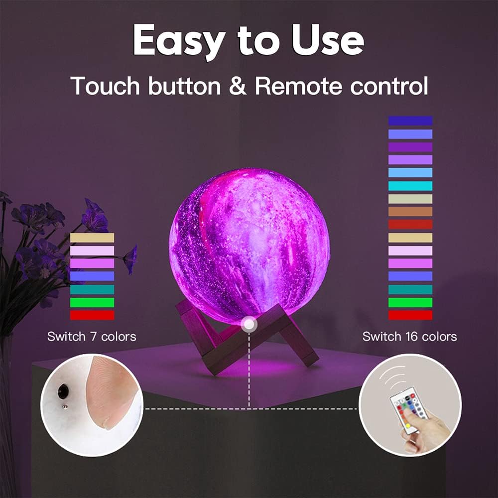 Moon Lamp Galaxy Lamp 5.9 Inch 16 Colors LED 3D Moon Light, Remote & Touch Control Moon Night Light Gifts for Girls Boys Kids Women Birthday