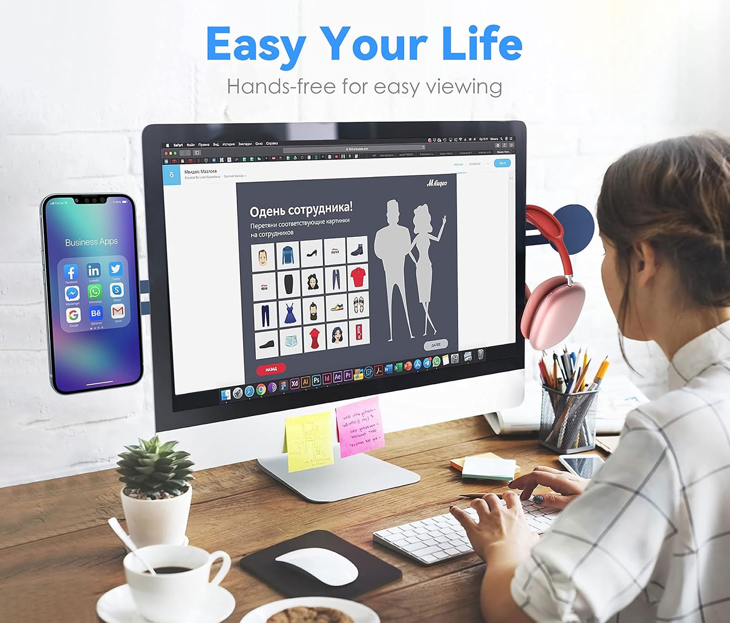 Magnetic Phone Holder for Laptop Designed for Iphone 16/15/14/13/12 Magsafe, Adjustable Phone Monitor Side Mount, Slim Portable Foldable Computer Expansion Bracket, Navy Blue…