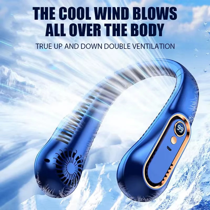 3000Mah Hanging Neck Fan Portable Bladeless Mini USB Rechargeable Mute LED Digital Display Electric Fan Summer Air Cooler New