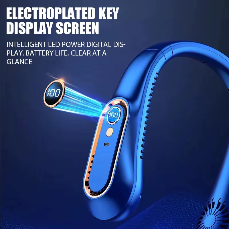 3000Mah Hanging Neck Fan Portable Bladeless Mini USB Rechargeable Mute LED Digital Display Electric Fan Summer Air Cooler New