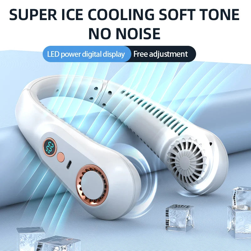 3000Mah Hanging Neck Fan Portable Bladeless Mini USB Rechargeable Mute LED Digital Display Electric Fan Summer Air Cooler New
