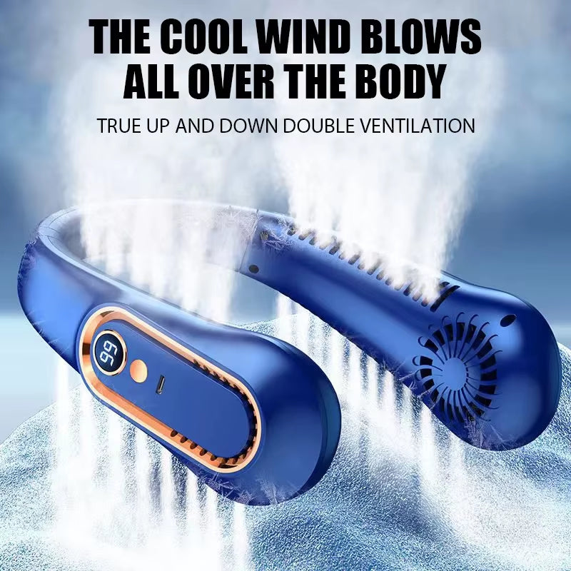 3000Mah Hanging Neck Fan Portable Bladeless Mini USB Rechargeable Mute LED Digital Display Electric Fan Summer Air Cooler New
