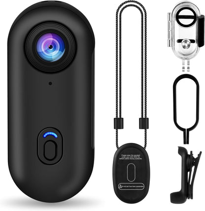 I3 4K Thumb Action Camera, Tiny Size, Mount Anywhere, Small Body Camera with Spring Clip, Portable Vlogging, Hands-Free POV Recording, Helmet Cam for Cycling, Motorcycle (64G-Card, Black)