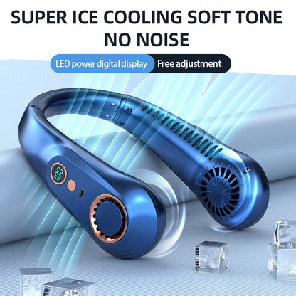 3000Mah Hanging Neck Fan Portable Bladeless Mini USB Rechargeable Mute LED Digital Display Electric Fan Summer Air Cooler New