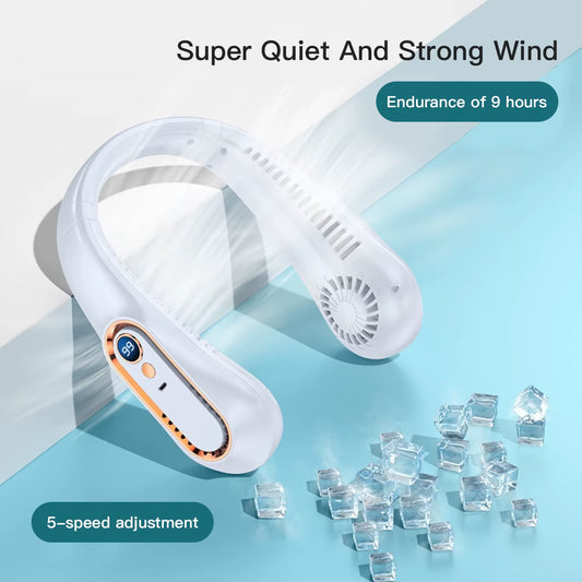 3000Mah Hanging Neck Fan Portable Bladeless Mini USB Rechargeable Mute LED Digital Display Electric Fan Summer Air Cooler New