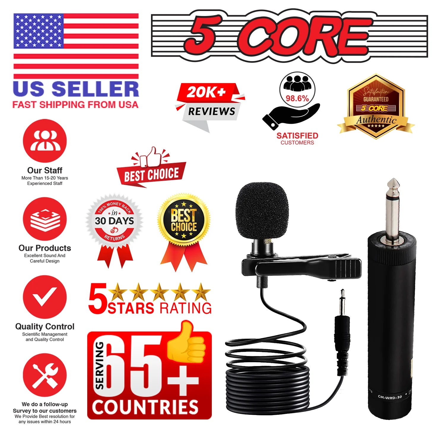 5Core Lavalier Microphone Professional Tiny Shirt Clip on Lapel Mic Mini Wearable Microfono